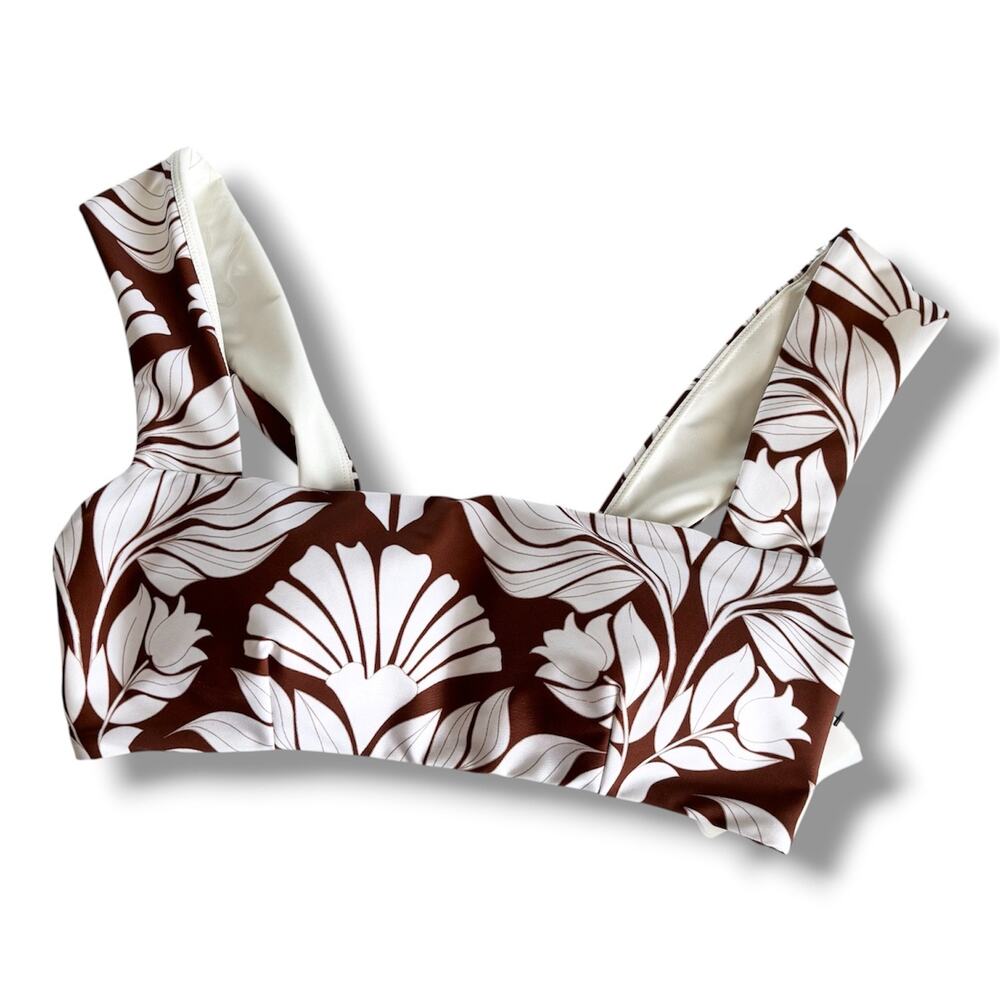Alex Marie Brown & White Tropics Wide Strap Bandeau Bikini Top Womens Large Swim